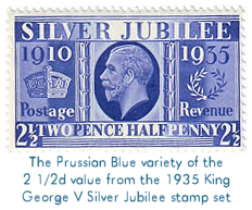 The Prussian Blue variety of the 2 1/2d value from the 1935 King George V Silver Jubilee stamp set